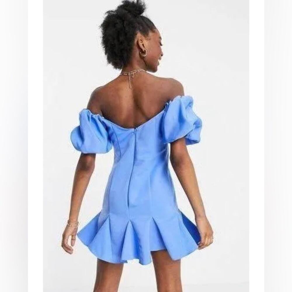ASOS DESIGN Off Shoulder Puff Sleeve Mini Dress Size 10